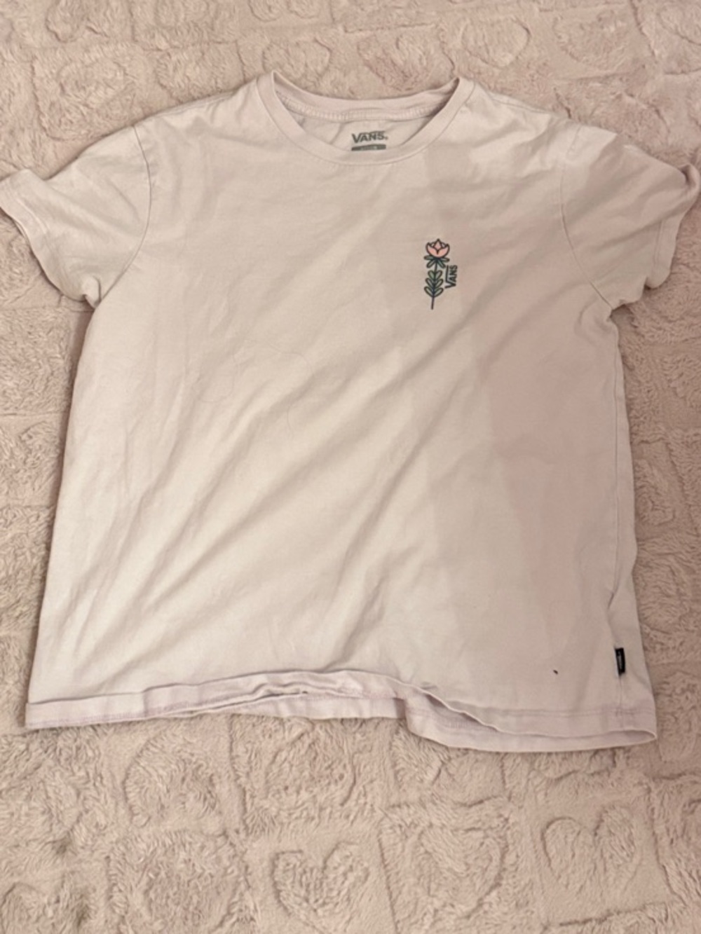 Vans White Kids Tee with Small Rose Embroidery